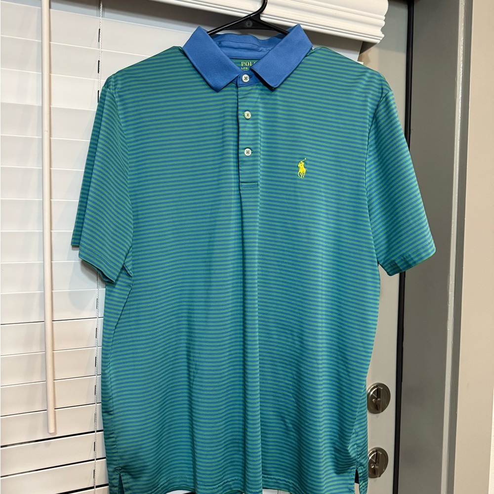 Polo by Ralph Lauren Men's Teal and Blue Striped Polo